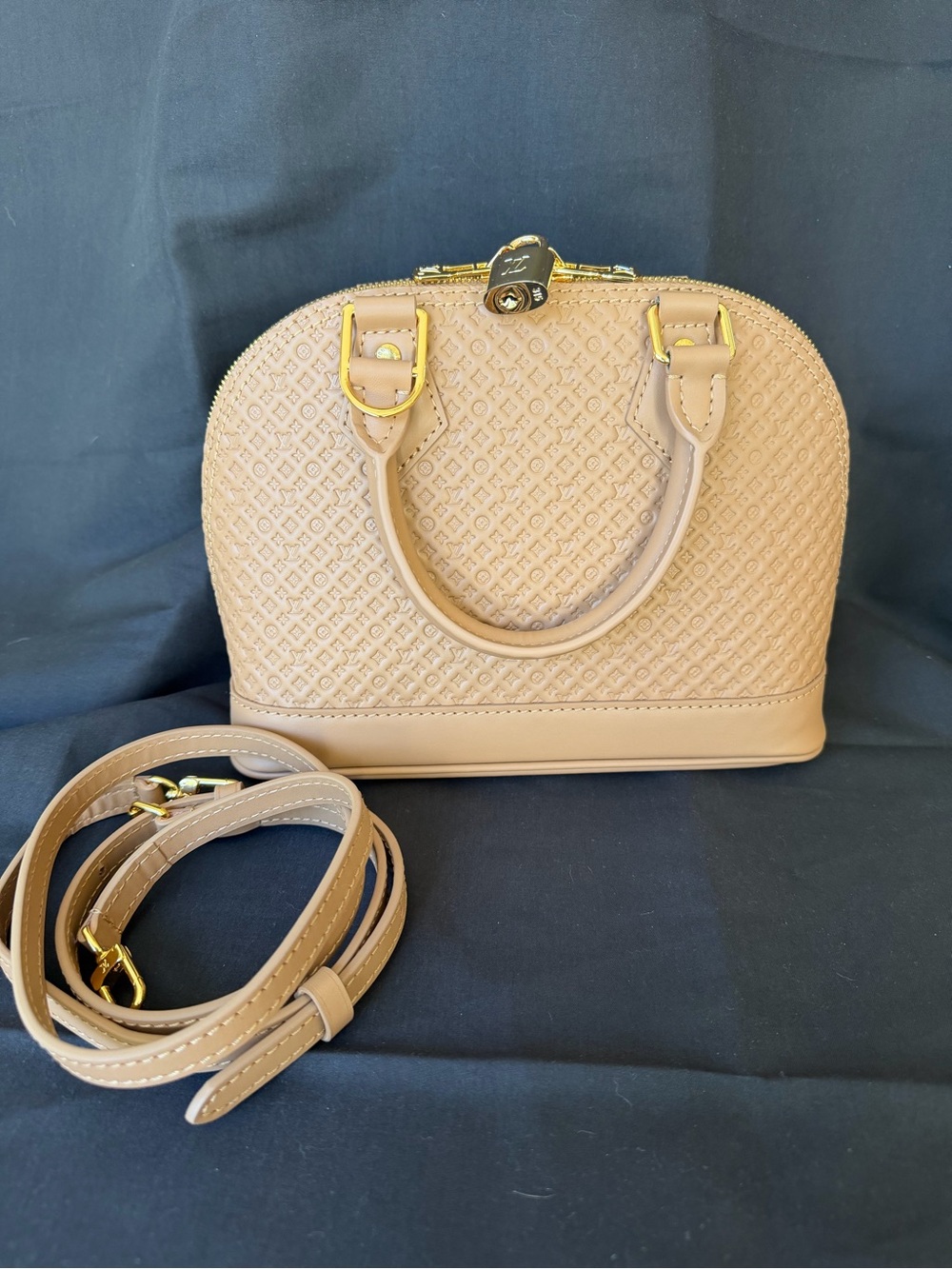 Alma BB Structured Tan Dome Satchel with Detachable Strap